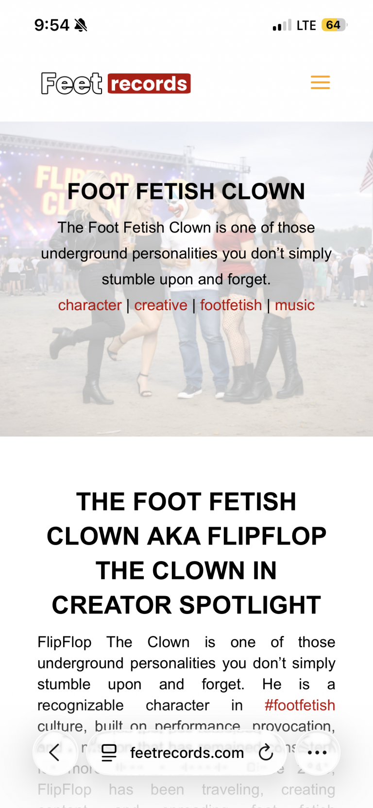 Feetrecords spotlighted FlipFlop The Clown — feet, fetish, performance, and purpose.